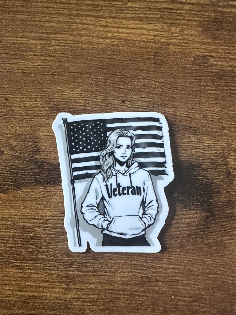 Sticker - Women Veteran + Flag