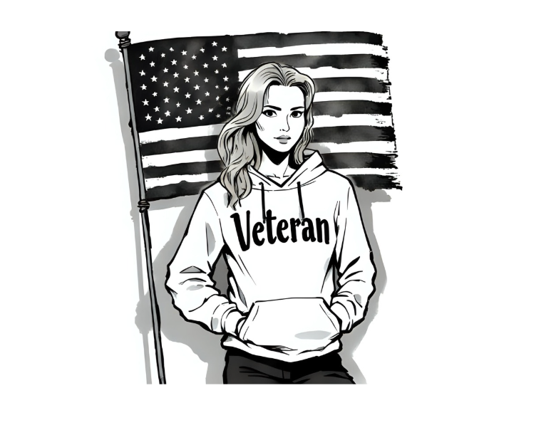 Sticker - Women Veteran + Flag